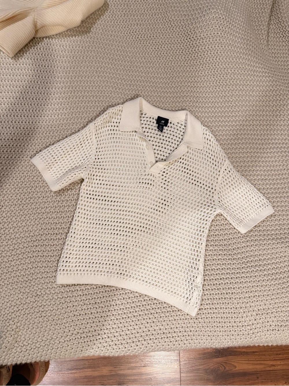 H&M Cream Open-Knit Polo Shirt